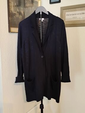 J Jill Women's Size Large Navy Blue One Button Cardigan Sweater